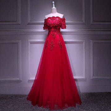 A line Red Long Prom Dresses HZ1023